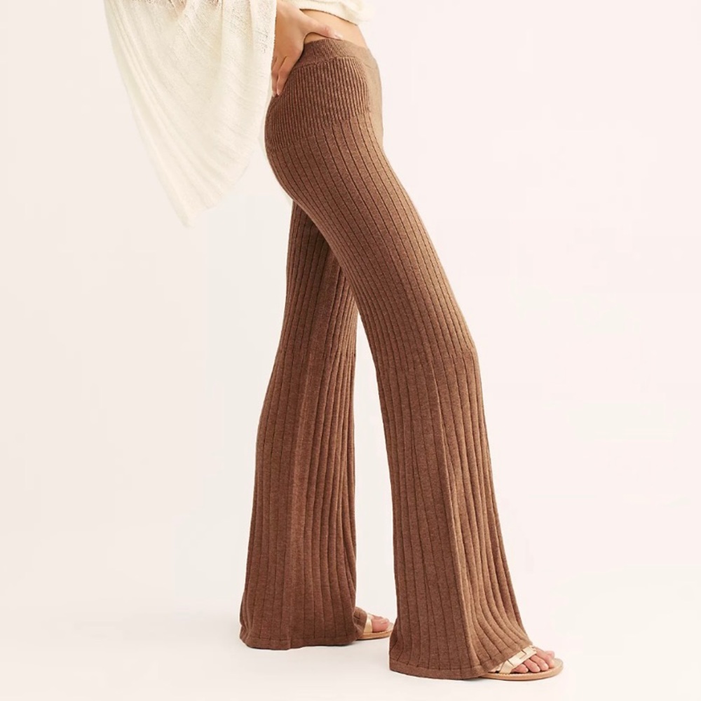 Free People Keep It Real Ribbed Flare Pant GREY